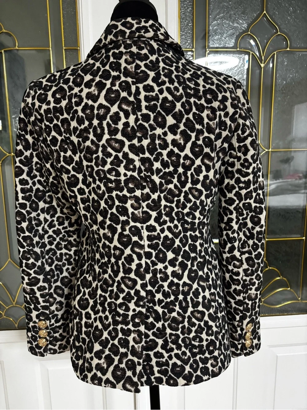 Boston Proper Brown & White Leopard Double-Breasted Blazer